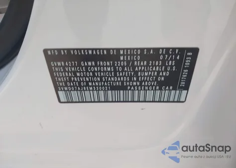 2014 Volkswagen Jetta 1.8T Se from USA, damaged, VIN 3VWD07AJ8EM330021